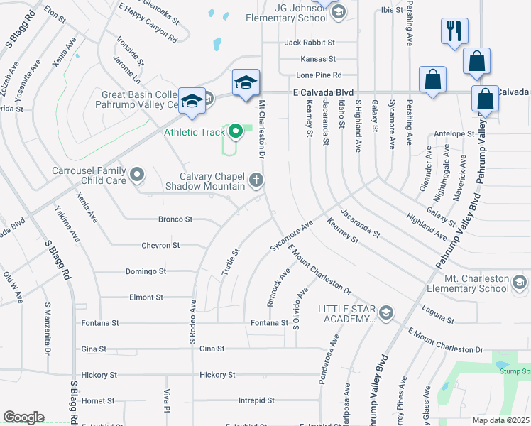 map of restaurants, bars, coffee shops, grocery stores, and more near 2300 Turtle Street in Pahrump