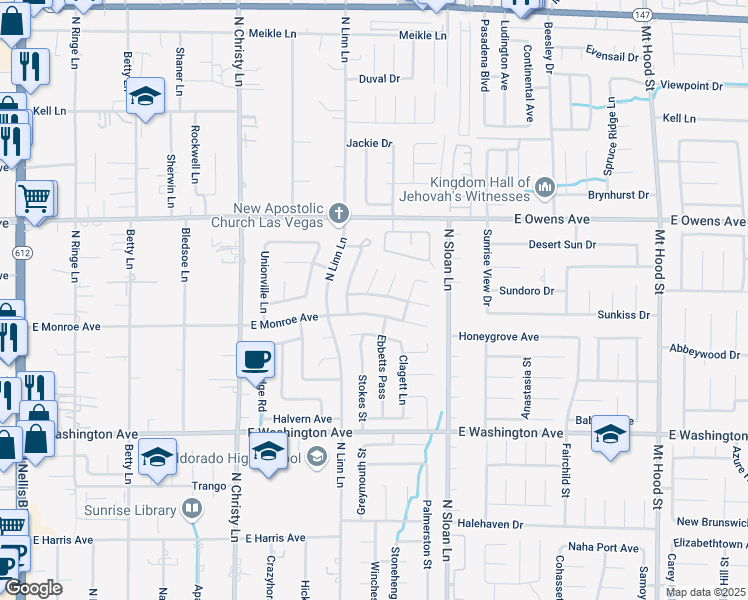 map of restaurants, bars, coffee shops, grocery stores, and more near 5781 Rio Tinto Way in Las Vegas