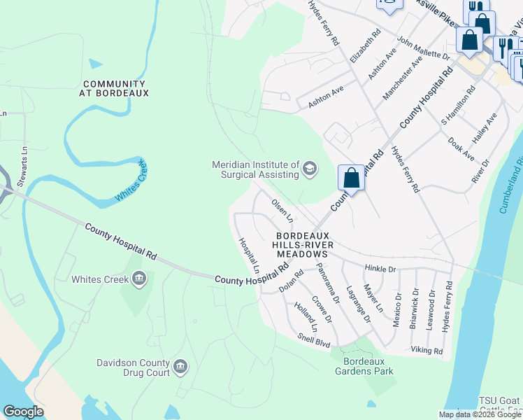map of restaurants, bars, coffee shops, grocery stores, and more near 3334 Panorama Drive in Nashville