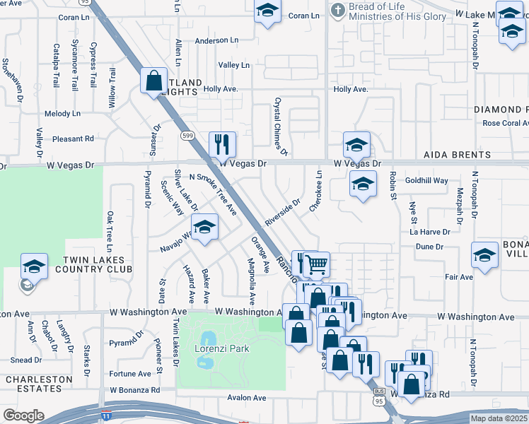 map of restaurants, bars, coffee shops, grocery stores, and more near 1204 Arrowhead Avenue in Las Vegas