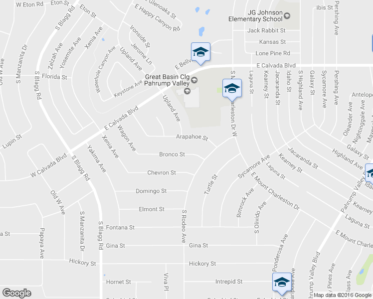 map of restaurants, bars, coffee shops, grocery stores, and more near 460 Bronco Street in Pahrump