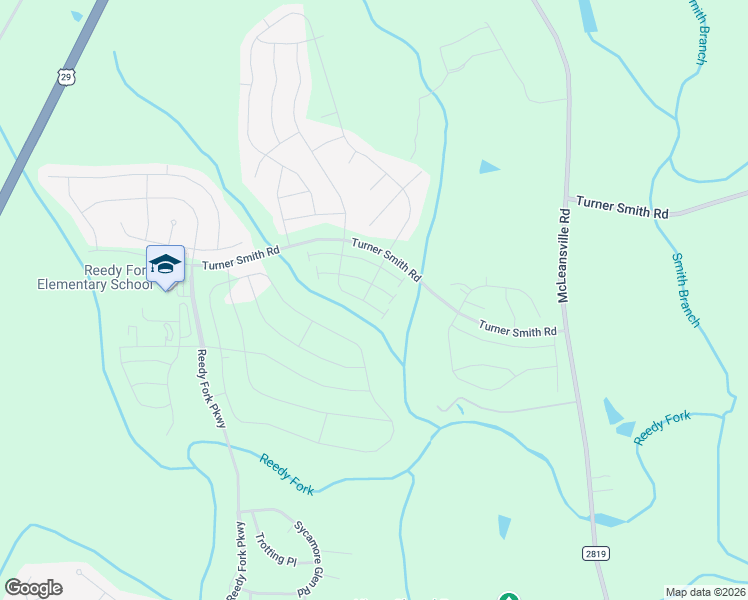map of restaurants, bars, coffee shops, grocery stores, and more near Turner Smith Road in Greensboro