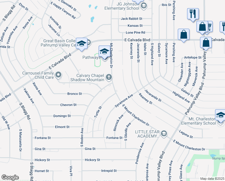 map of restaurants, bars, coffee shops, grocery stores, and more near 2300 Turtle Street in Pahrump