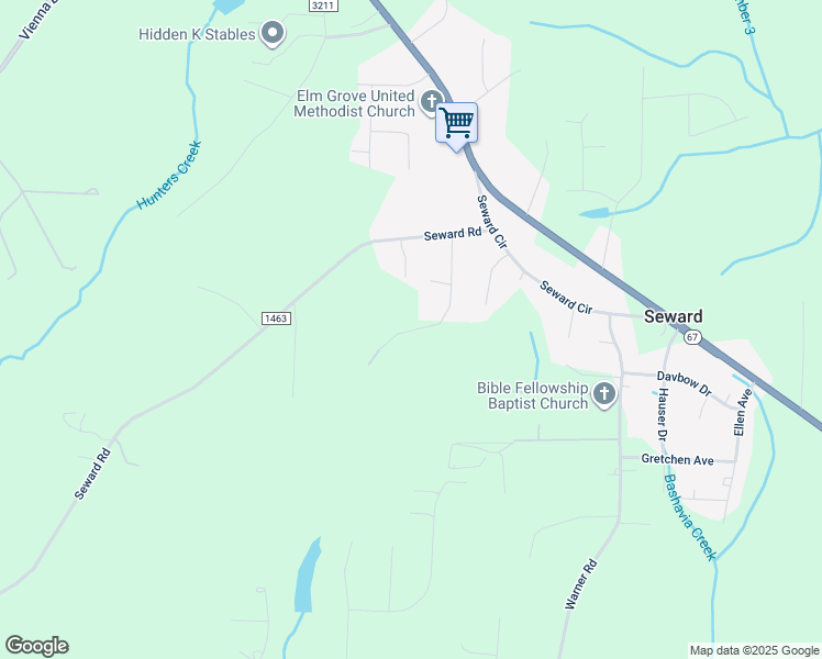 map of restaurants, bars, coffee shops, grocery stores, and more near Paramount Road in Pfafftown