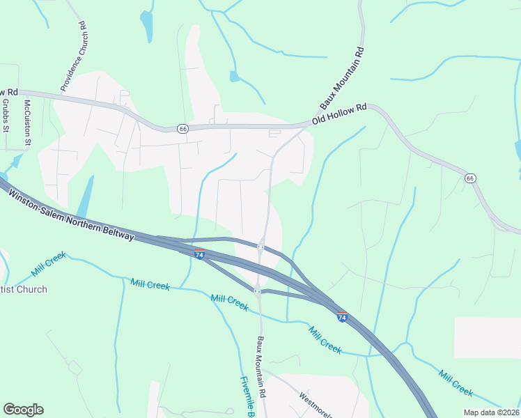 map of restaurants, bars, coffee shops, grocery stores, and more near 5044 Baux Mountain Road in Winston-Salem