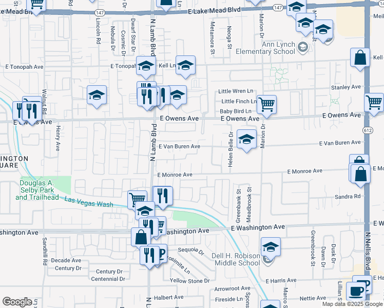map of restaurants, bars, coffee shops, grocery stores, and more near 1424 Smokey Glen Circle in Las Vegas
