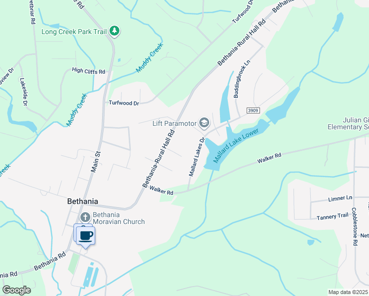map of restaurants, bars, coffee shops, grocery stores, and more near Bailey Forest Circle in Winston-Salem