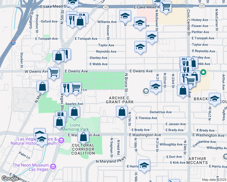 map of restaurants, bars, coffee shops, grocery stores, and more near 1600 Foremaster Lane in Las Vegas