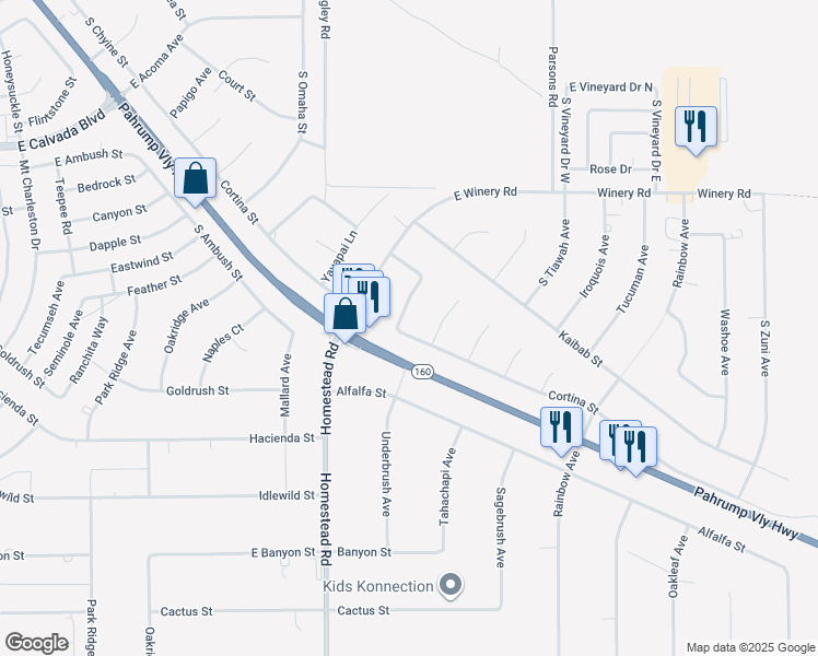 map of restaurants, bars, coffee shops, grocery stores, and more near 2301 Pampa Avenue in Pahrump