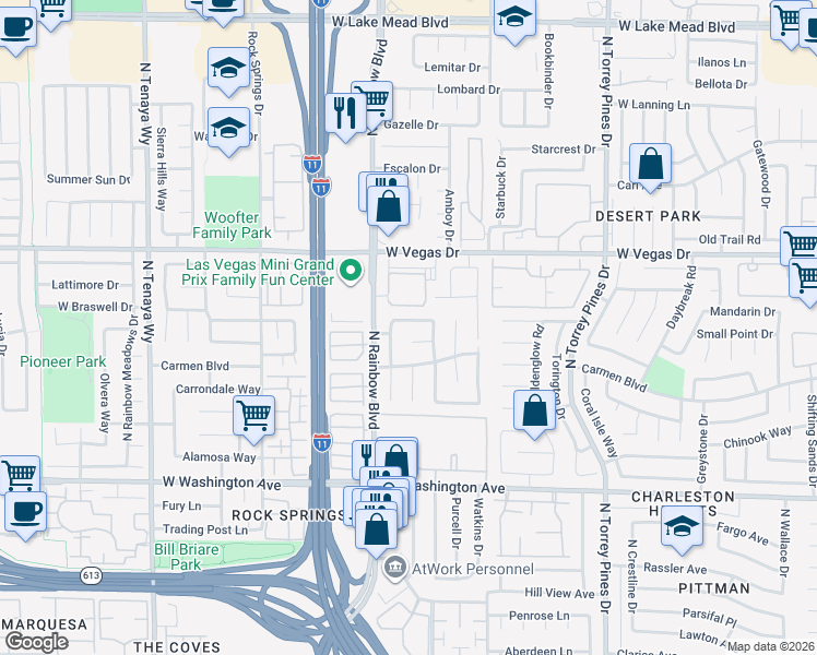 map of restaurants, bars, coffee shops, grocery stores, and more near 6656 Prospect Claim Court in Las Vegas