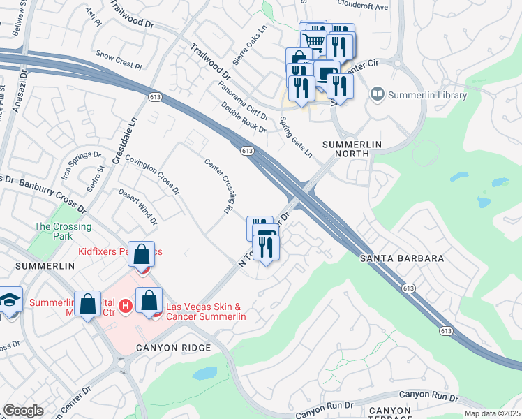 map of restaurants, bars, coffee shops, grocery stores, and more near Corporate Crossing Road in Las Vegas