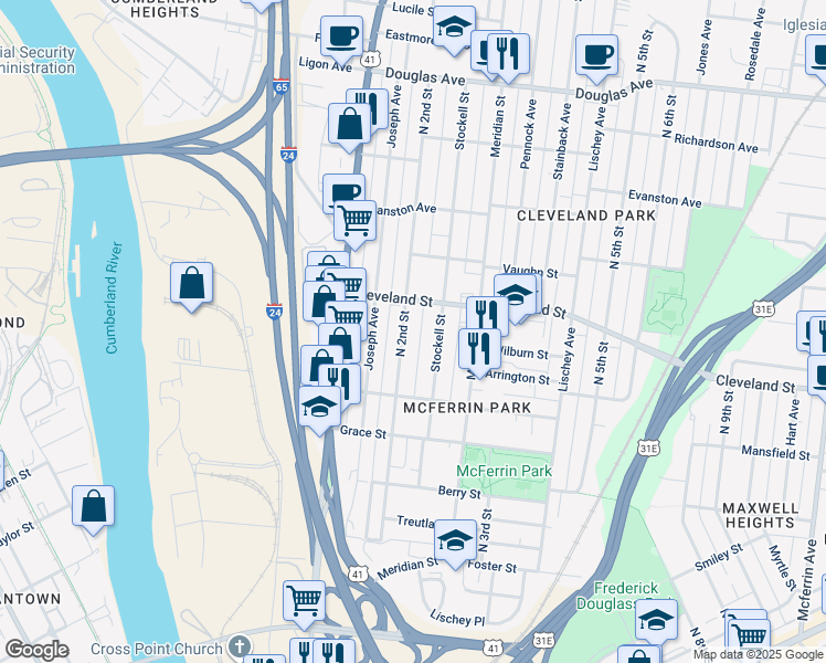 map of restaurants, bars, coffee shops, grocery stores, and more near 827 # 326 Alley in Nashville