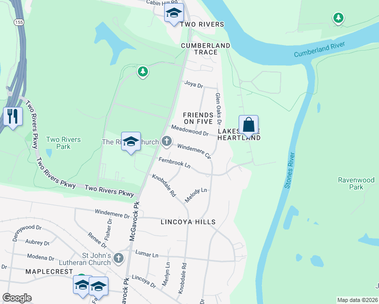 map of restaurants, bars, coffee shops, grocery stores, and more near 2923 Windemere Circle in Nashville