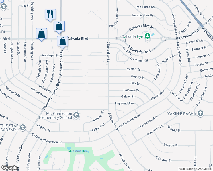 map of restaurants, bars, coffee shops, grocery stores, and more near 1781 Elko Street in Pahrump
