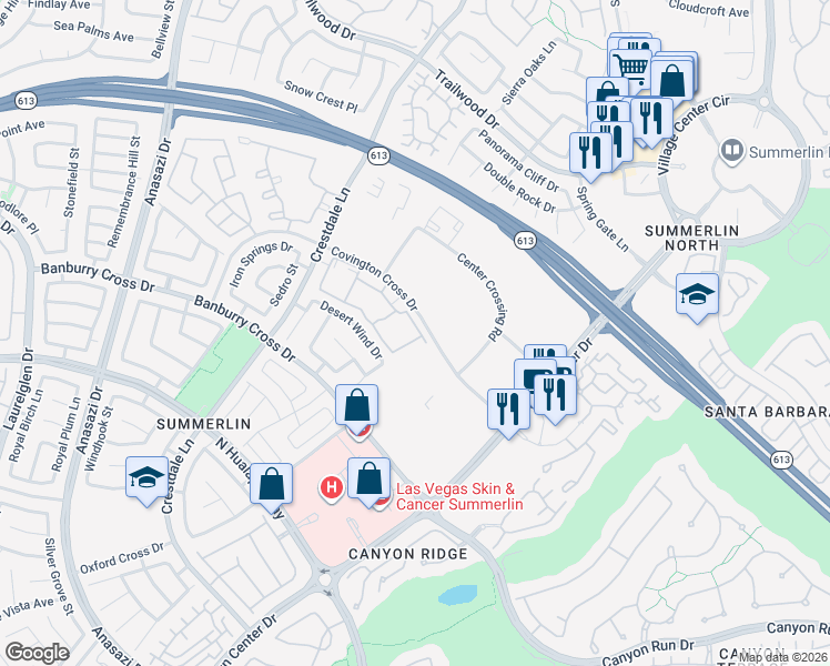 map of restaurants, bars, coffee shops, grocery stores, and more near 1320 Red Gable Lane in Las Vegas