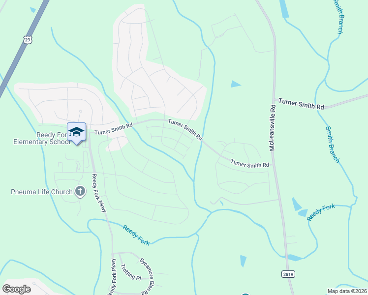 map of restaurants, bars, coffee shops, grocery stores, and more near Turner Smith Road in Greensboro