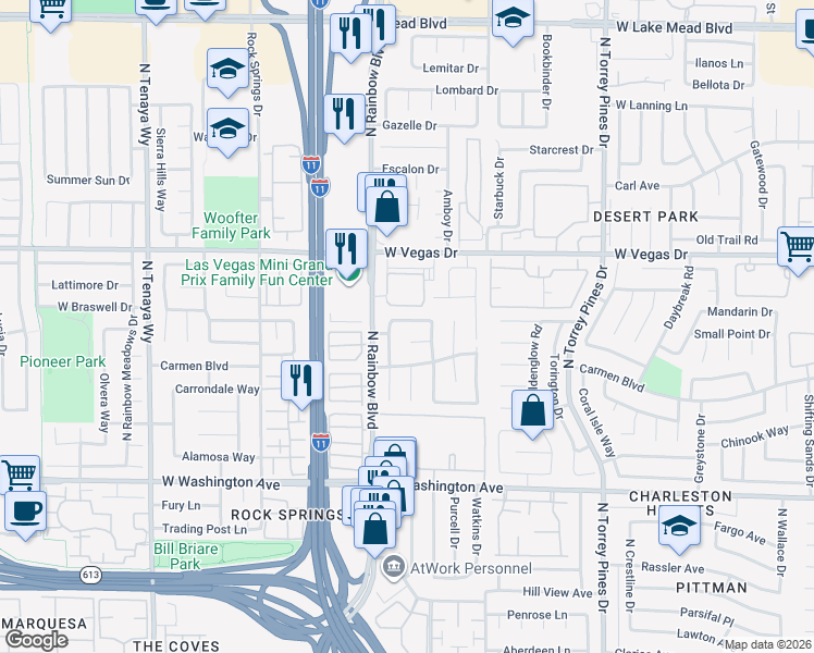 map of restaurants, bars, coffee shops, grocery stores, and more near 6656 Prospect Claim Court in Las Vegas