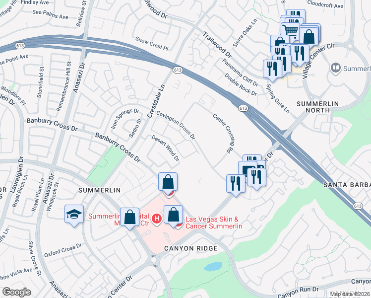 map of restaurants, bars, coffee shops, grocery stores, and more near 10020 Benjamin Nicholas Place in Las Vegas
