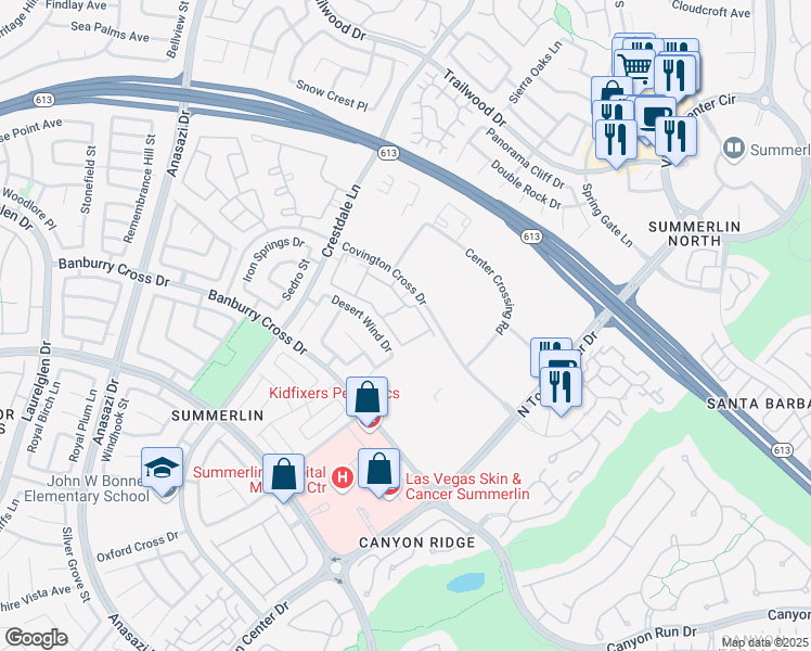 map of restaurants, bars, coffee shops, grocery stores, and more near 10020 Benjamin Nicholas Place in Las Vegas