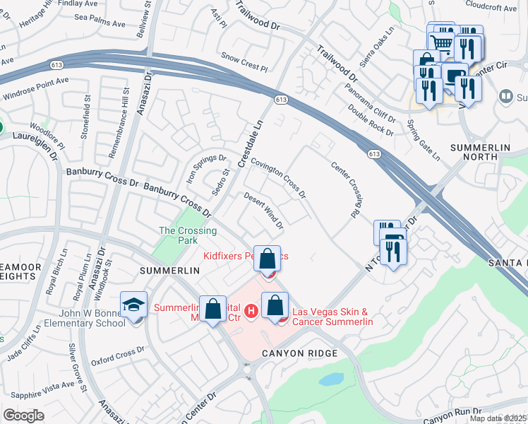 map of restaurants, bars, coffee shops, grocery stores, and more near 10141 Desert Wind Drive in Las Vegas