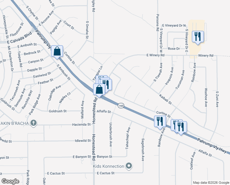 map of restaurants, bars, coffee shops, grocery stores, and more near 2301 Pampa Avenue in Pahrump