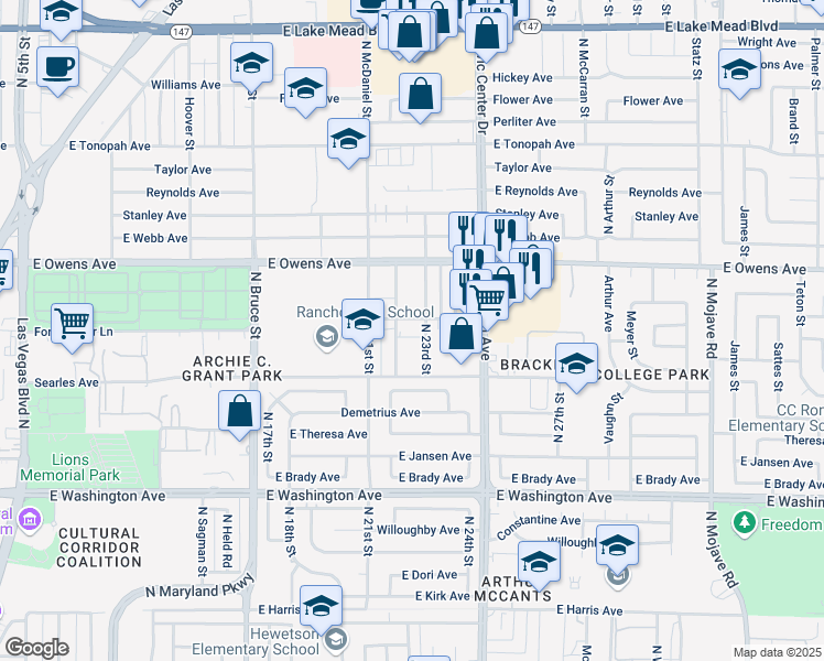 map of restaurants, bars, coffee shops, grocery stores, and more near 1324 North 22nd Street in Las Vegas