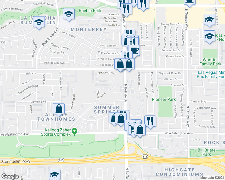 map of restaurants, bars, coffee shops, grocery stores, and more near 7628 Pacific Hills Avenue in Las Vegas