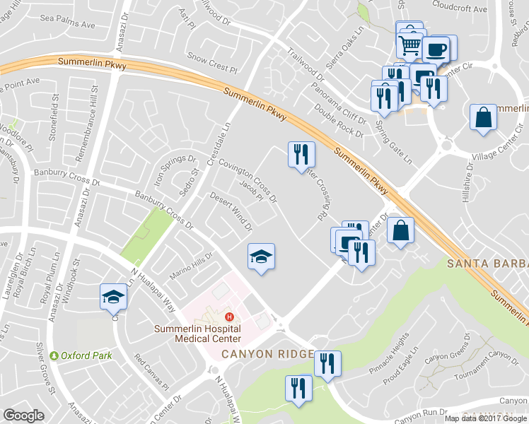 map of restaurants, bars, coffee shops, grocery stores, and more near 1320 Red Gable Lane in Las Vegas