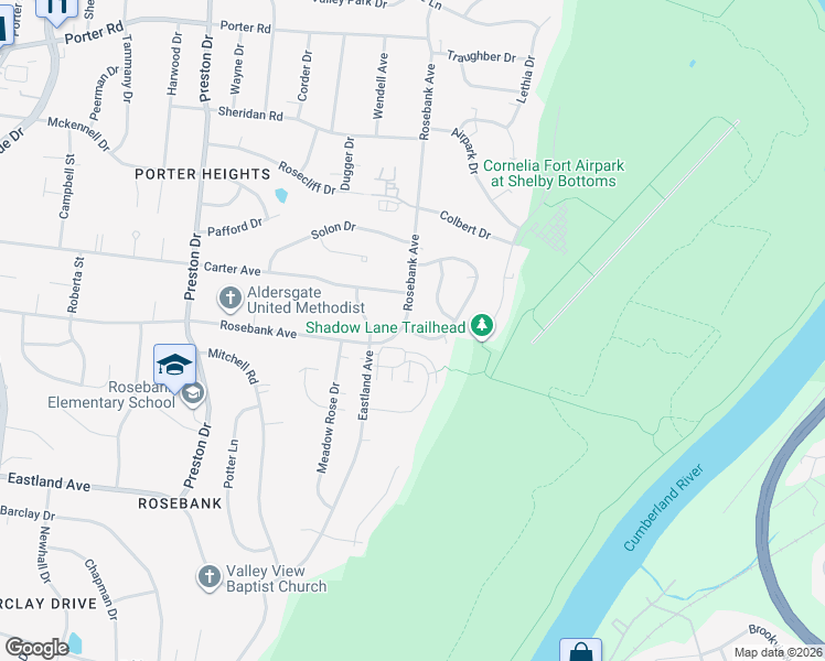map of restaurants, bars, coffee shops, grocery stores, and more near 807 Rose Park Drive in Nashville