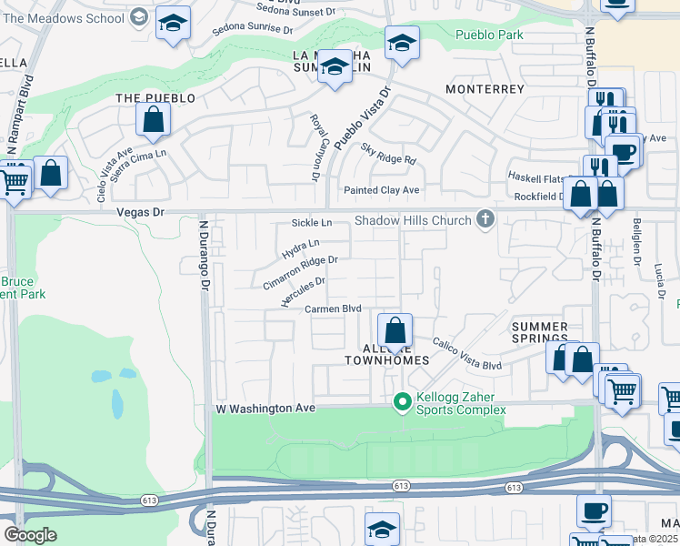 map of restaurants, bars, coffee shops, grocery stores, and more near 8112 Hercules Drive in Las Vegas