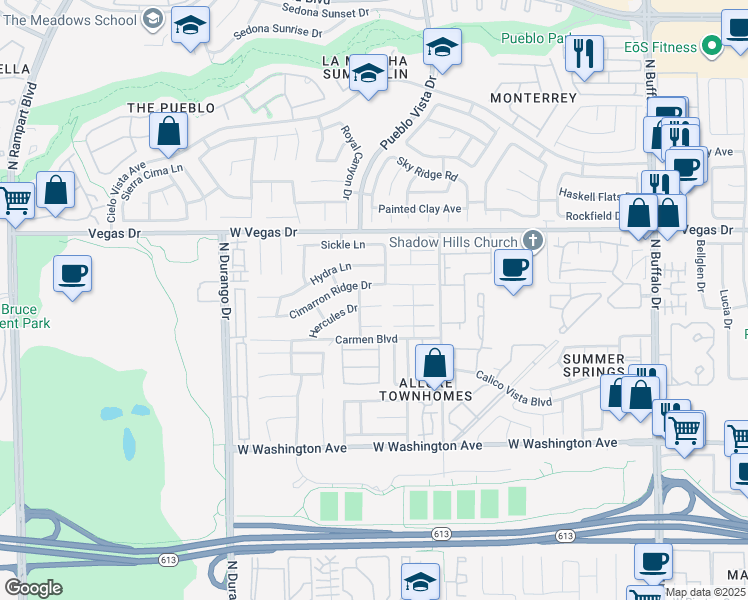 map of restaurants, bars, coffee shops, grocery stores, and more near 8112 Hercules Drive in Las Vegas