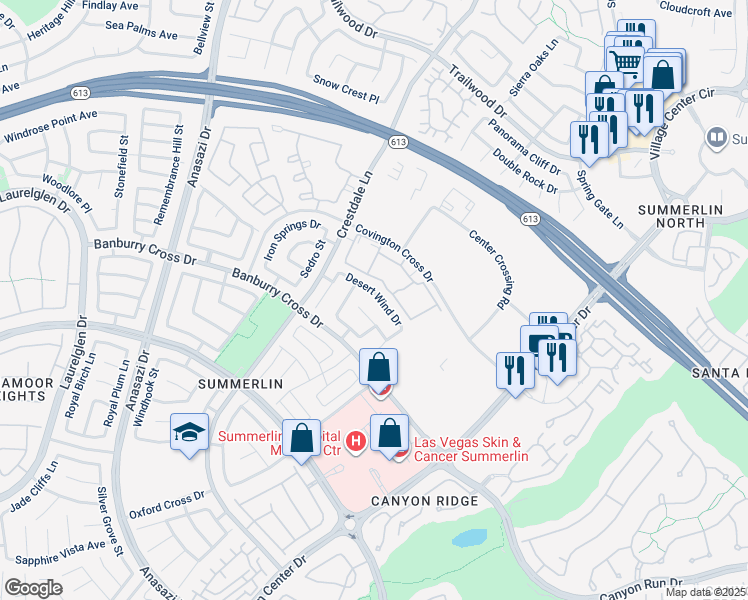 map of restaurants, bars, coffee shops, grocery stores, and more near 10141 Desert Wind Drive in Las Vegas