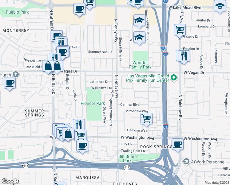 map of restaurants, bars, coffee shops, grocery stores, and more near in Las Vegas