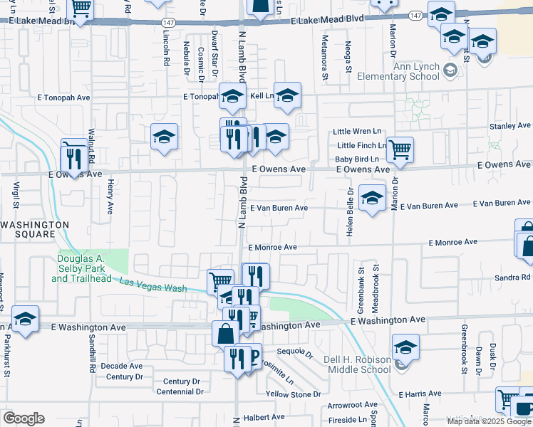 map of restaurants, bars, coffee shops, grocery stores, and more near 4430 East Van Buren Avenue in Las Vegas