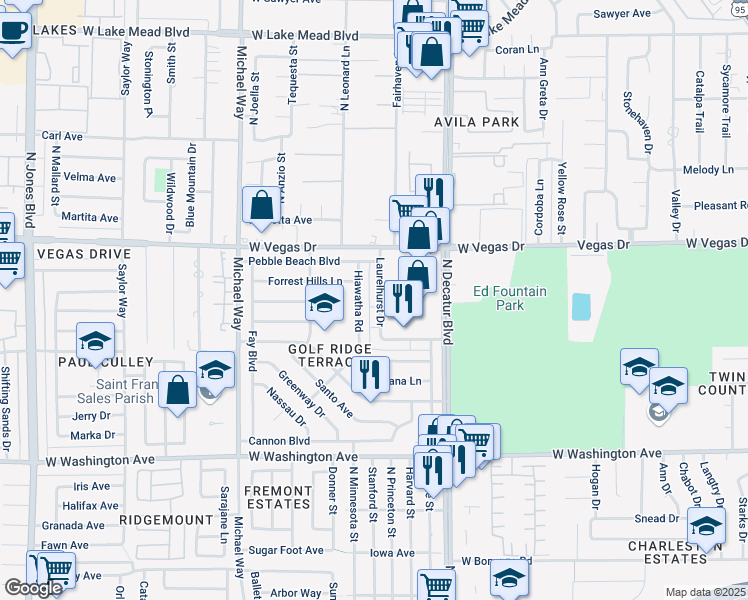 map of restaurants, bars, coffee shops, grocery stores, and more near 1503 Laurelhurst Drive in Las Vegas