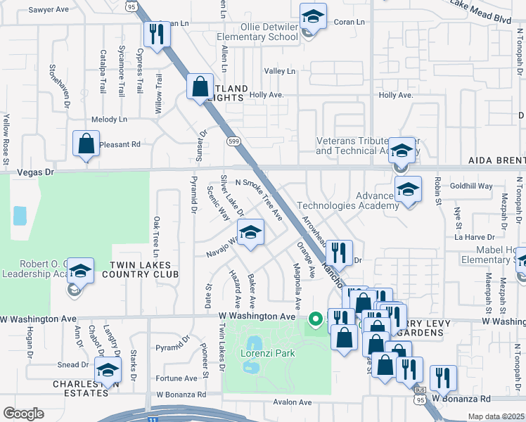 map of restaurants, bars, coffee shops, grocery stores, and more near 1228 Purple Sage Avenue in Las Vegas