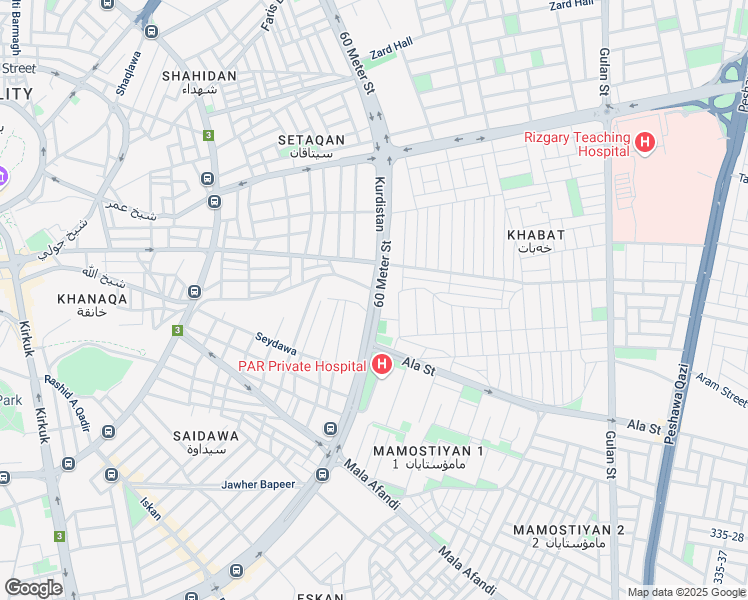 map of restaurants, bars, coffee shops, grocery stores, and more near 60 Meter Street in Erbil