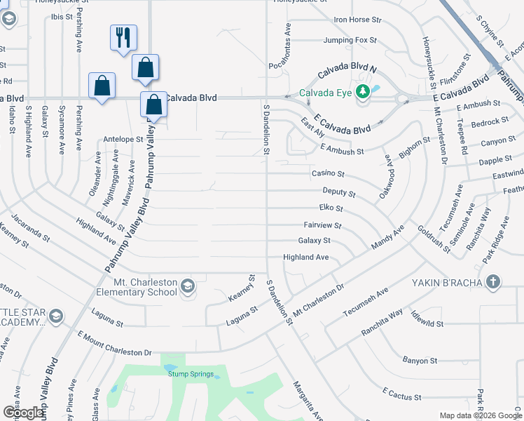 map of restaurants, bars, coffee shops, grocery stores, and more near 1781 Elko Street in Pahrump
