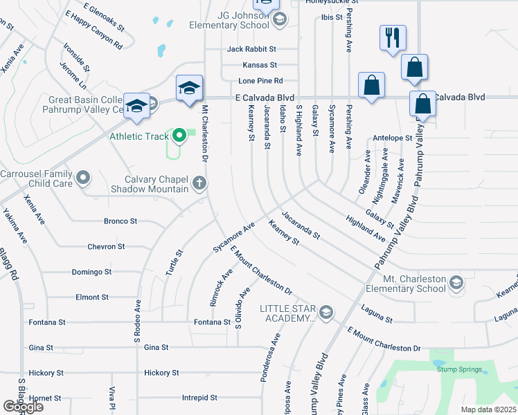 map of restaurants, bars, coffee shops, grocery stores, and more near 2270 Kearney Street in Pahrump