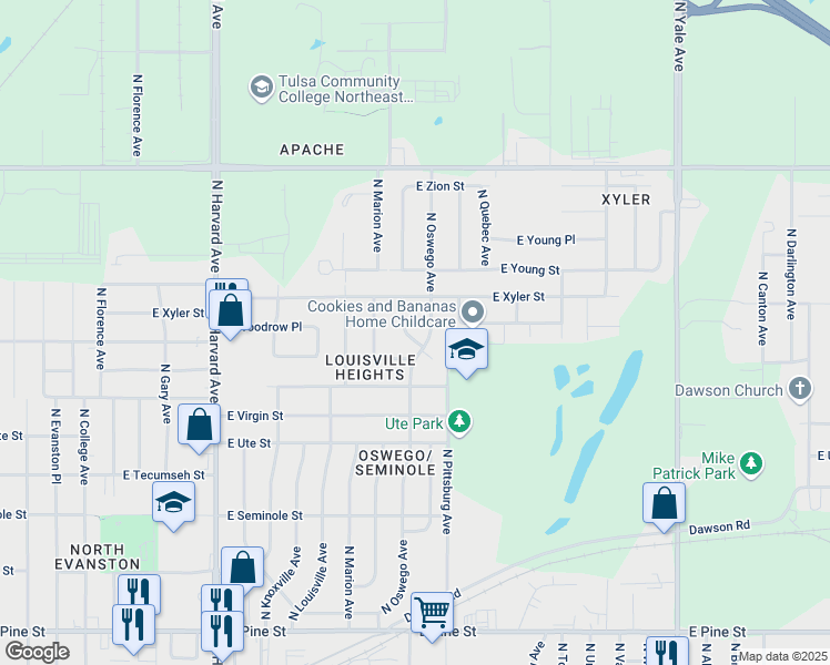map of restaurants, bars, coffee shops, grocery stores, and more near 2219 North New Haven Avenue in Tulsa