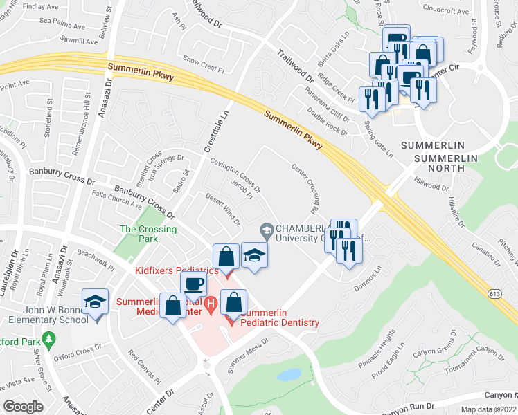 map of restaurants, bars, coffee shops, grocery stores, and more near 1320 Red Gable Lane in Las Vegas
