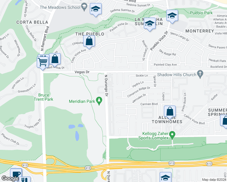 map of restaurants, bars, coffee shops, grocery stores, and more near 1348 Dusty Creek Street in Las Vegas