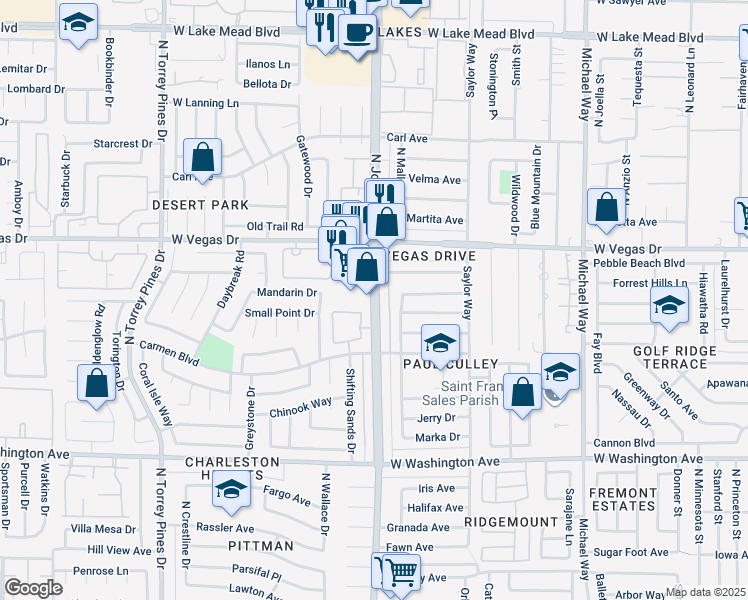 map of restaurants, bars, coffee shops, grocery stores, and more near 1340 North Jones Boulevard in Las Vegas