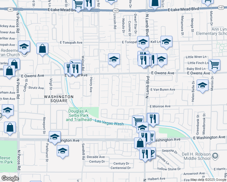 map of restaurants, bars, coffee shops, grocery stores, and more near 1440 Jamielinn Lane in Las Vegas