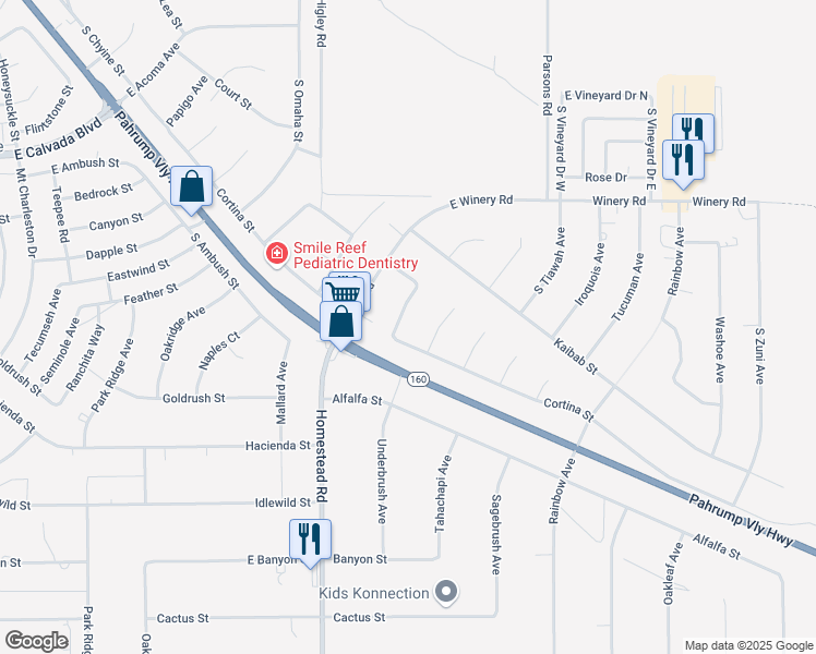 map of restaurants, bars, coffee shops, grocery stores, and more near 2281 Pampa Avenue in Pahrump