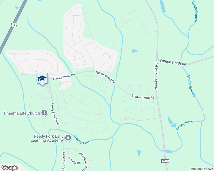 map of restaurants, bars, coffee shops, grocery stores, and more near Turner Smith Road in Greensboro