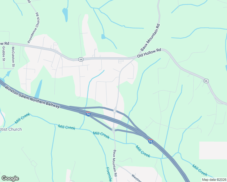 map of restaurants, bars, coffee shops, grocery stores, and more near 5044 Baux Mountain Road in Winston-Salem