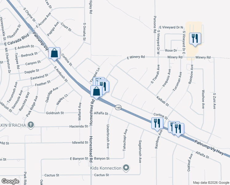map of restaurants, bars, coffee shops, grocery stores, and more near 2281 Pampa Avenue in Pahrump