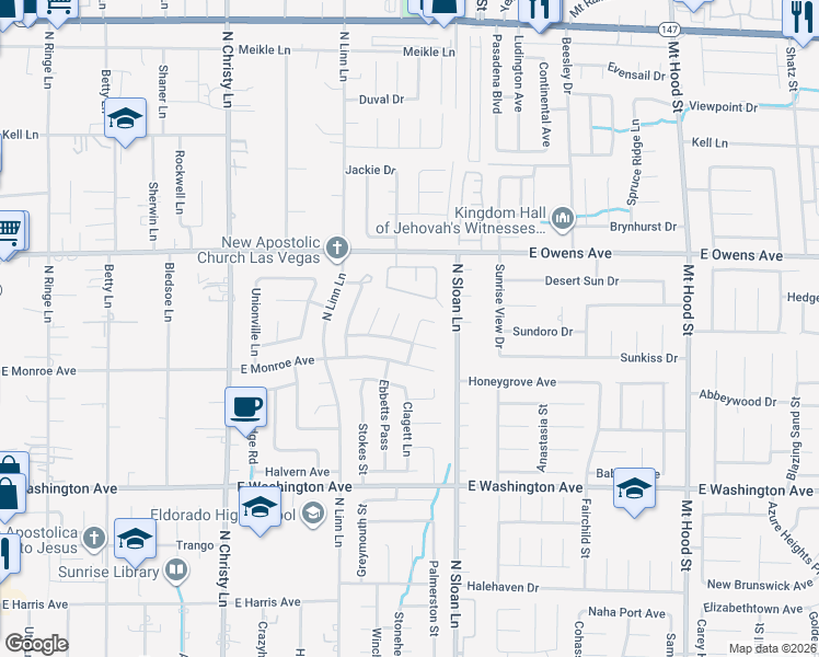 map of restaurants, bars, coffee shops, grocery stores, and more near 1478 Lady Bryan Lane in Las Vegas