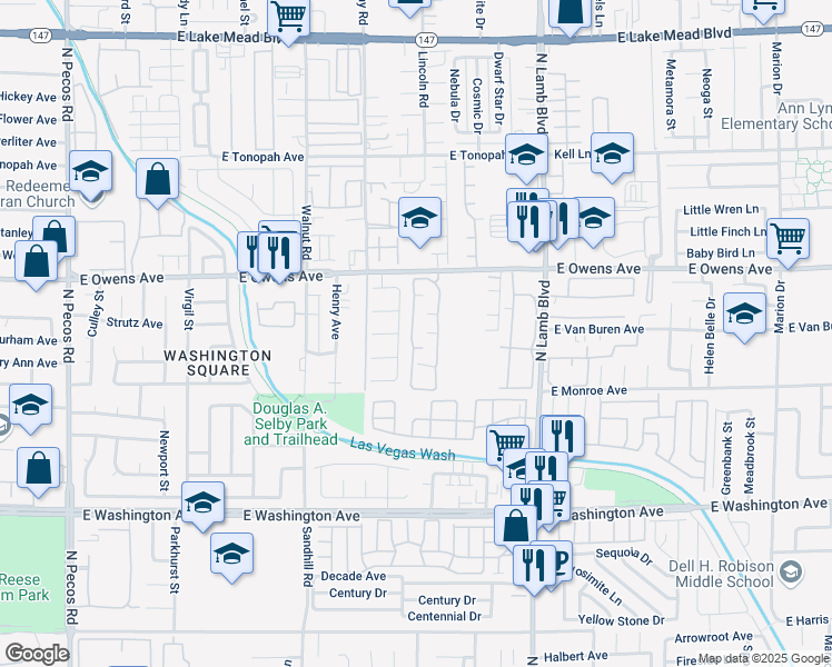 map of restaurants, bars, coffee shops, grocery stores, and more near 1440 Jamielinn Lane in Las Vegas